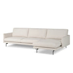 A minimalist form to redefine the contemporary sectional. Made from light, neutral high-performance with a slim profile, expert tailoring and plush cushions for comfort. Sleek metal legs and compact sizing make this piece a versatile anchor for smaller living spaces. Amethyst Home provides interior design, new home construction design consulting, vintage area rugs, and lighting in the Los Angeles metro area.