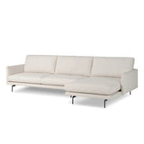A minimalist form to redefine the contemporary sectional. Made from light, neutral high-performance with a slim profile, expert tailoring and plush cushions for comfort. Sleek metal legs and compact sizing make this piece a versatile anchor for smaller living spaces. Amethyst Home provides interior design, new home construction design consulting, vintage area rugs, and lighting in the Los Angeles metro area.