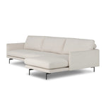 A minimalist form to redefine the contemporary sectional. Made from light, neutral high-performance with a slim profile, expert tailoring and plush cushions for comfort. Sleek metal legs and compact sizing make this piece a versatile anchor for smaller living spaces. Amethyst Home provides interior design, new home construction design consulting, vintage area rugs, and lighting in the Miami metro area.