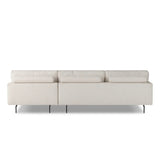 A minimalist form to redefine the contemporary sectional. Made from light, neutral high-performance with a slim profile, expert tailoring and plush cushions for comfort. Sleek metal legs and compact sizing make this piece a versatile anchor for smaller living spaces. Amethyst Home provides interior design, new home construction design consulting, vintage area rugs, and lighting in the Seattle metro area.