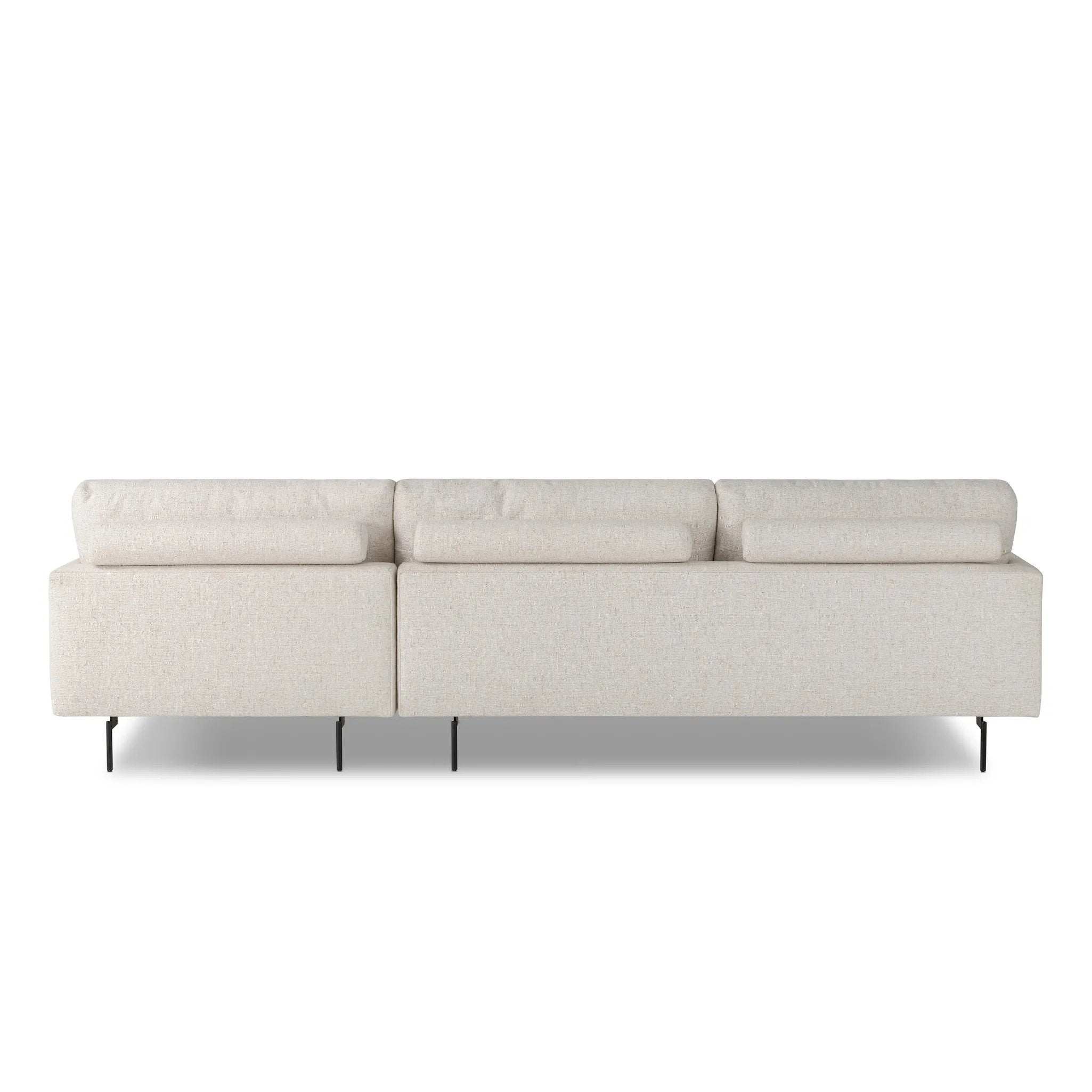 A minimalist form to redefine the contemporary sectional. Made from light, neutral high-performance with a slim profile, expert tailoring and plush cushions for comfort. Sleek metal legs and compact sizing make this piece a versatile anchor for smaller living spaces. Amethyst Home provides interior design, new home construction design consulting, vintage area rugs, and lighting in the Seattle metro area.
