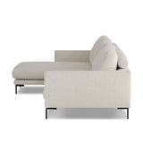 A minimalist form to redefine the contemporary sectional. Made from light, neutral high-performance with a slim profile, expert tailoring and plush cushions for comfort. Sleek metal legs and compact sizing make this piece a versatile anchor for smaller living spaces. Amethyst Home provides interior design, new home construction design consulting, vintage area rugs, and lighting in the Tampa metro area.
