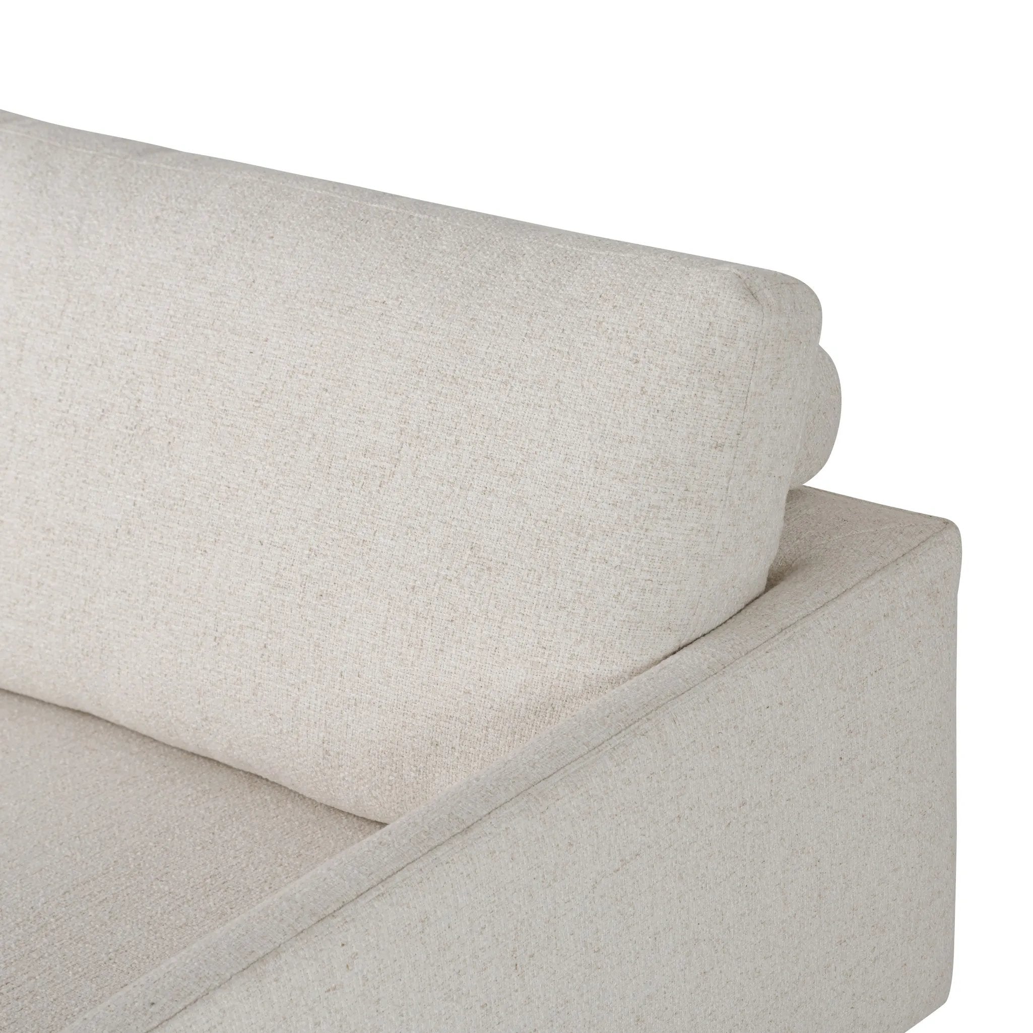 A minimalist form to redefine the contemporary sectional. Made from light, neutral high-performance with a slim profile, expert tailoring and plush cushions for comfort. Sleek metal legs and compact sizing make this piece a versatile anchor for smaller living spaces. Amethyst Home provides interior design, new home construction design consulting, vintage area rugs, and lighting in the Winter Garden metro area.