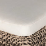 Traditional heritage shape on a grand scale. The outdoor chaise is crafted from durable natural teak in a gorgeous, woven pattern highlighting the texture's natural highs and lows. Oversized with deep-seated comfort for the ultimate outdoor lounge. Cover or store indoors during inclement weather and when not in use. Amethyst Home provides interior design, new home construction design consulting, vintage area rugs, and lighting in the Tampa metro area.