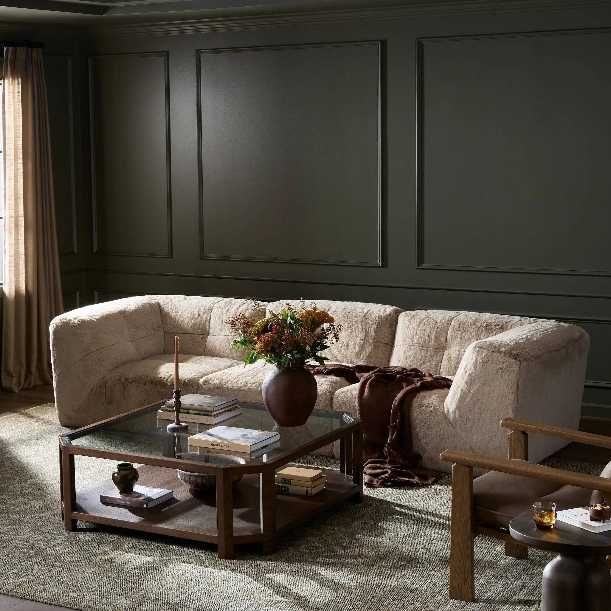 Modularity at its best — and comfiest. Three piece sectional covered in a plush fabric that's luxuriously soft to the touch Amethyst Home provides interior design, new home construction design consulting, vintage area rugs, and lighting in the Omaha metro area.