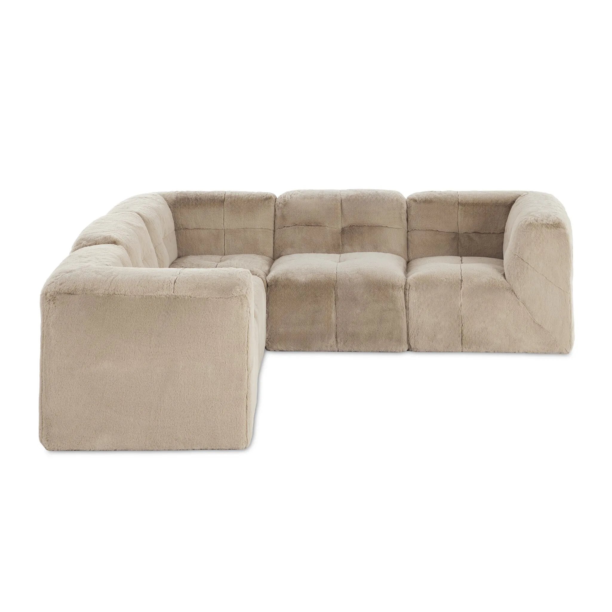 Modularity at its best — and comfiest. Five piece sectional covered in a plush fabric that's luxuriously soft to the touch Amethyst Home provides interior design, new home construction design consulting, vintage area rugs, and lighting in the Omaha metro area.