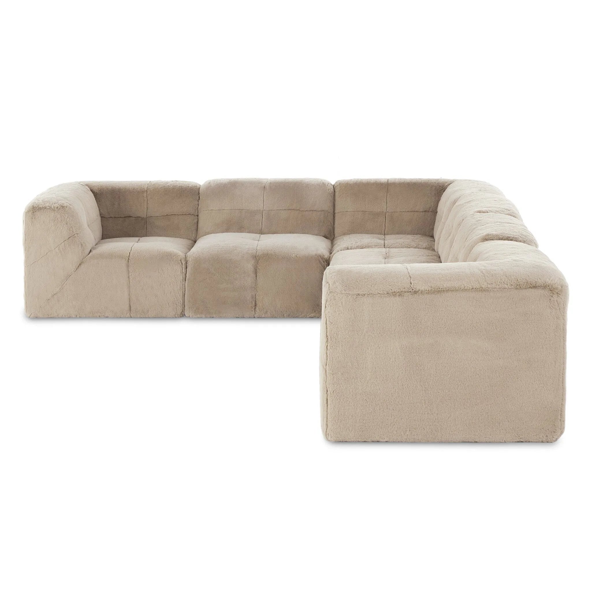 Modularity at its best — and comfiest. Six piece sectional covered in a plush fabric that's luxuriously soft to the touch Amethyst Home provides interior design, new home construction design consulting, vintage area rugs, and lighting in the Austin metro area.
