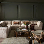 Featuring Miles Boden Pewter 6Pc Sectional by Four Hands at Amethyst Home. Modularity at its best — and comfiest. Six piece sectional covered in a plush fabric that's luxuriously soft to the touch. Overall Dimensions: 162.50"w x 125.75"d x 28.25"h. Amethyst Home provides interior design, new home construction design consulting, vintage area rugs, and lighting in the Laguna Beach metro area.
