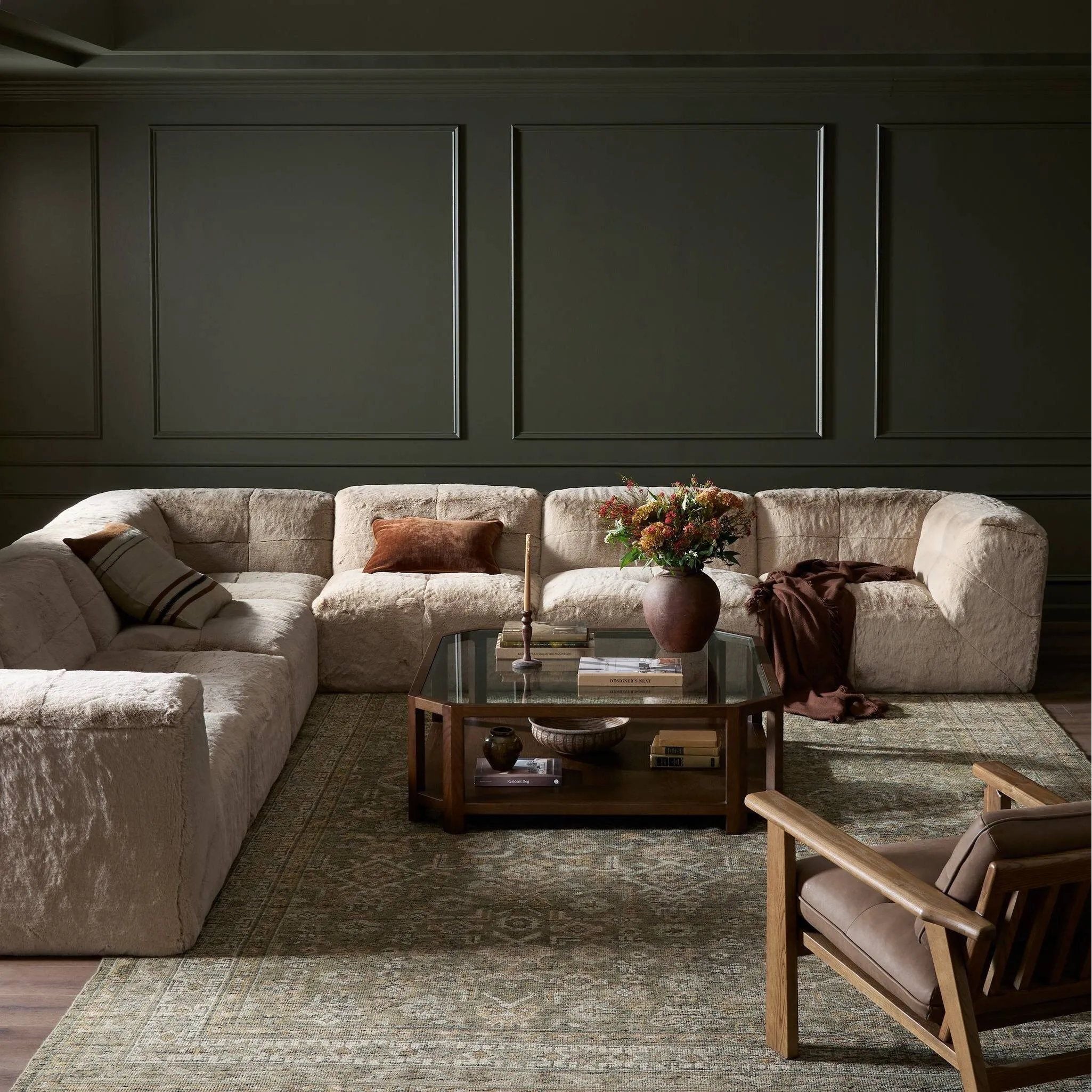 Featuring Miles Boden Pewter 7Pc Sectional by Four Hands at Amethyst Home. Modularity at its best, and softest. This versatile sectional includes seven pieces crafted with soft cushioning and S-spring suspension for a supportive sit. All covered in a plush, furry fabric that feels luxurious to sink into. Discreet seams add a touch of structure throughout. O. Amethyst Home provides interior design, new home construction design consulting, vintage area rugs, and lighting in the Park City metro area.