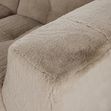 Featuring Miles Boden Pewter 7Pc Sectional by Four Hands at Amethyst Home. Modularity at its best, and softest. This versatile sectional includes seven pieces crafted with soft cushioning and S-spring suspension for a supportive sit. All covered in a plush, furry fabric that feels luxurious to sink into. Discreet seams add a touch of structure throughout. O. Amethyst Home provides interior design, new home construction design consulting, vintage area rugs, and lighting in the San Diego metro area.