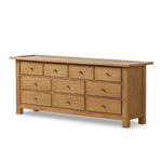Drawing inspiration from a vintage general store counter, a storage-driven dresser reflects traditional and functional design. Thick oak legs with softened corners provide sturdy support, while oak knobs add a classic touch. An inset tray top and a versatile drawer configuration offer ample storage Amethyst Home provides interior design, new home construction design consulting, vintage area rugs, and lighting in the Washington metro area.