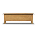 Featuring Millbrook Natural Light Oak Media Console by Four Hands at Amethyst Home. Inspired by a vintage general store counter, this console table features a heritage design with a modern twist. Thick oak legs with softened corners provide sturdy support, while oak knobs add a touch of classic charm. The inset tray top and varied drawer configuration offer. Amethyst Home provides interior design, new home construction design consulting, vintage area rugs, and lighting in the Calabasas metro area.