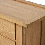 Featuring Millbrook Natural Light Oak Media Console by Four Hands at Amethyst Home. Inspired by a vintage general store counter, this console table features a heritage design with a modern twist. Thick oak legs with softened corners provide sturdy support, while oak knobs add a touch of classic charm. The inset tray top and varied drawer configuration off. Amethyst Home provides interior design, new home construction design consulting, vintage area rugs, and lighting in the Los Angeles metro area.
