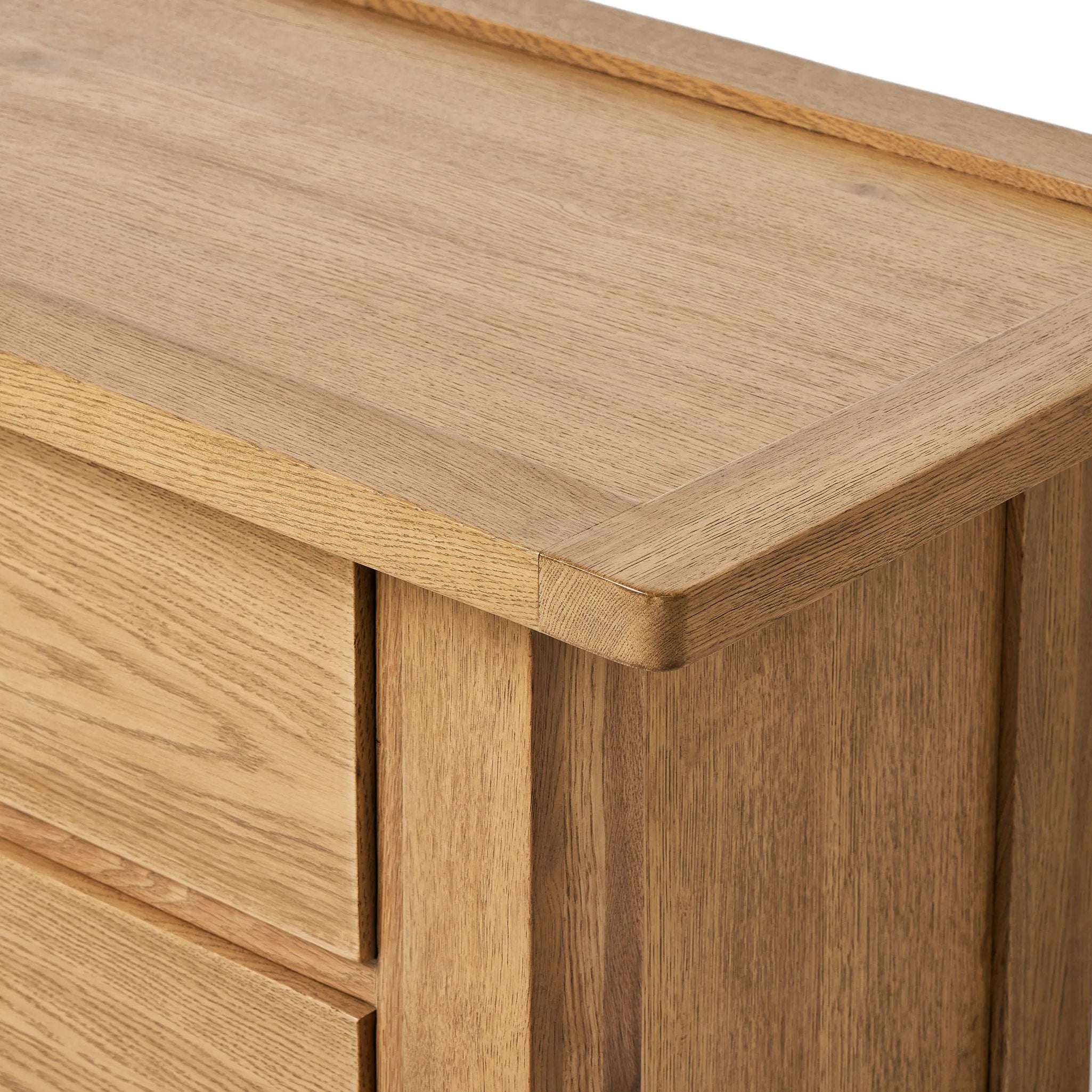 Featuring Millbrook Natural Light Oak Media Console by Four Hands at Amethyst Home. Inspired by a vintage general store counter, this console table features a heritage design with a modern twist. Thick oak legs with softened corners provide sturdy support, while oak knobs add a touch of classic charm. The inset tray top and varied drawer configuration off. Amethyst Home provides interior design, new home construction design consulting, vintage area rugs, and lighting in the Los Angeles metro area.