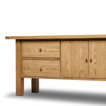 Featuring Millbrook Natural Light Oak Media Console by Four Hands at Amethyst Home. Inspired by a vintage general store counter, this console table features a heritage design with a modern twist. Thick oak legs with softened corners provide sturdy support, while oak knobs add a touch of classic charm. The inset tray top and varied drawer configuration offe. Amethyst Home provides interior design, new home construction design consulting, vintage area rugs, and lighting in the Washington metro area.