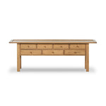 Featuring Millbrook Natural Light Oak Veneer Console Table by Four Hands at Amethyst Home. Inspired by a vintage general store counter, this console table features a heritage design with a modern twist. Thick oak legs with softened corners provide sturdy support, while oak knobs add a touch of classic charm. The inset tray top and varied drawer configuration o. Amethyst Home provides interior design, new home construction design consulting, vintage area rugs, and lighting in the Dallas metro area.
