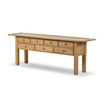 Featuring Millbrook Natural Light Oak Veneer Console Table by Four Hands at Amethyst Home. Inspired by a vintage general store counter, this console table features a heritage design with a modern twist. Thick oak legs with softened corners provide sturdy support, while oak knobs add a touch of classic charm. The inset tray top and varied drawer configur. Amethyst Home provides interior design, new home construction design consulting, vintage area rugs, and lighting in the Newport Beach metro area.