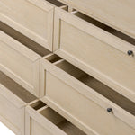 Featuring six spacious drawers with smooth fronts fixed with matching knobs, this light oak veneer dresser brings spacious storage to the room. This item has been modified to comply with the STURDY Act. See a full list of modified products and data changes in the “STURDY Act” file in the Downloads section below Amethyst Home provides interior design, new home construction design consulting, vintage area rugs, and lighting in the Newport Beach metro area.
