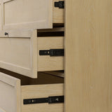 Featuring six spacious drawers with smooth fronts fixed with matching knobs, this light oak veneer dresser brings spacious storage to the room. This item has been modified to comply with the STURDY Act. See a full list of modified products and data changes in the “STURDY Act” file in the Downloads section below Amethyst Home provides interior design, new home construction design consulting, vintage area rugs, and lighting in the Omaha metro area.