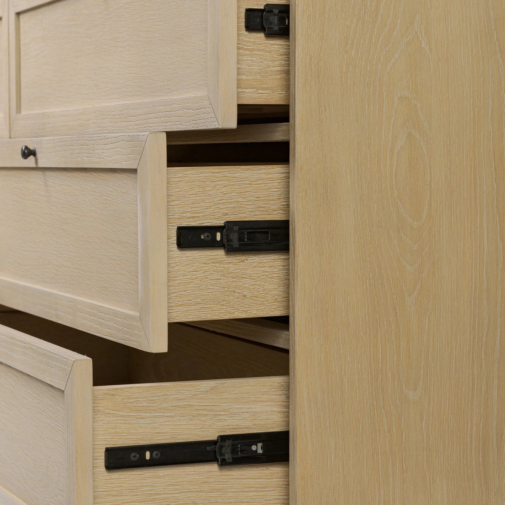 Featuring six spacious drawers with smooth fronts fixed with matching knobs, this light oak veneer dresser brings spacious storage to the room. This item has been modified to comply with the STURDY Act. See a full list of modified products and data changes in the “STURDY Act” file in the Downloads section below Amethyst Home provides interior design, new home construction design consulting, vintage area rugs, and lighting in the Omaha metro area.