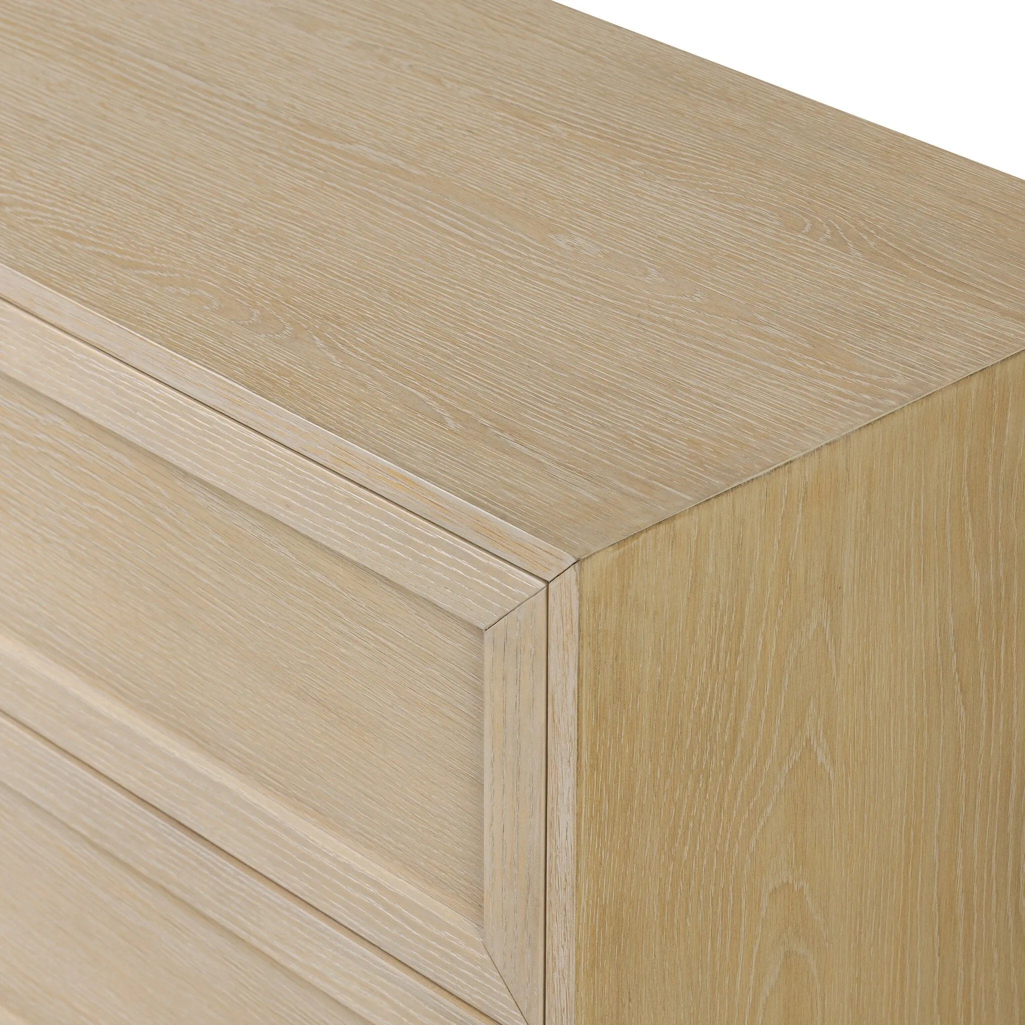 Featuring six spacious drawers with smooth fronts fixed with matching knobs, this light oak veneer dresser brings spacious storage to the room. This item has been modified to comply with the STURDY Act. See a full list of modified products and data changes in the “STURDY Act” file in the Downloads section below Amethyst Home provides interior design, new home construction design consulting, vintage area rugs, and lighting in the Salt Lake City metro area.