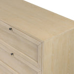 Featuring nine spacious drawers with smooth fronts fixed with matching knobs, this light oak veneer dresser brings spacious storage to the room. This item has been modified to comply with the STURDY Act. See a full list of modified products and data changes in the “STURDY Act” file in the Downloads section below Amethyst Home provides interior design, new home construction design consulting, vintage area rugs, and lighting in the Monterey metro area.