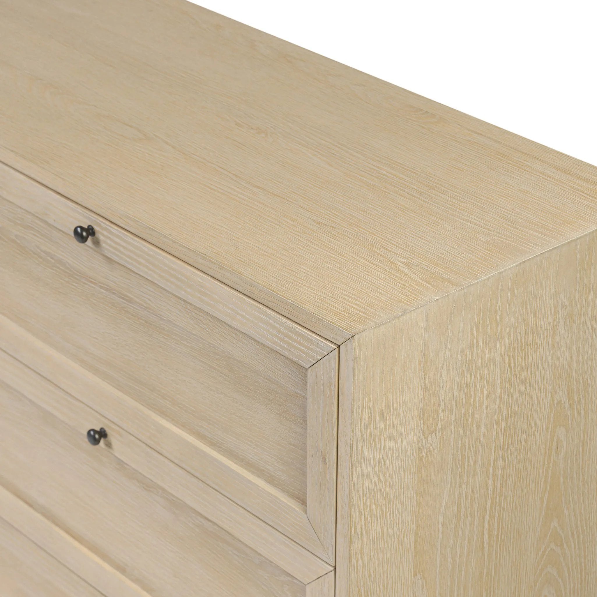 Featuring nine spacious drawers with smooth fronts fixed with matching knobs, this light oak veneer dresser brings spacious storage to the room. This item has been modified to comply with the STURDY Act. See a full list of modified products and data changes in the “STURDY Act” file in the Downloads section below Amethyst Home provides interior design, new home construction design consulting, vintage area rugs, and lighting in the Monterey metro area.