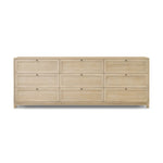 Featuring nine spacious drawers with smooth fronts fixed with matching knobs, this light oak veneer dresser brings spacious storage to the room. This item has been modified to comply with the STURDY Act. See a full list of modified products and data changes in the “STURDY Act” file in the Downloads section below Amethyst Home provides interior design, new home construction design consulting, vintage area rugs, and lighting in the San Diego metro area.