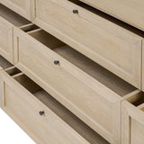Featuring nine spacious drawers with smooth fronts fixed with matching knobs, this light oak veneer dresser brings spacious storage to the room. This item has been modified to comply with the STURDY Act. See a full list of modified products and data changes in the “STURDY Act” file in the Downloads section below Amethyst Home provides interior design, new home construction design consulting, vintage area rugs, and lighting in the Tampa metro area.