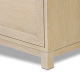 A light-finished oak veneer nightstand brings storage space to the bedside with two roomy drawers Amethyst Home provides interior design, new home construction design consulting, vintage area rugs, and lighting in the Kansas City metro area.