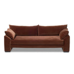 Structured yet deceivingly comfortable. The pillow-engulfed sofa features a distinctive raised seat deck with knife-edge cushions. Tapered arms include integrated pillows, while the tight seat-back provides a stable resting spot for its plush, loose-back pillows. Amethyst Home provides interior design, new home construction design consulting, vintage area rugs, and lighting in the Tampa metro area.