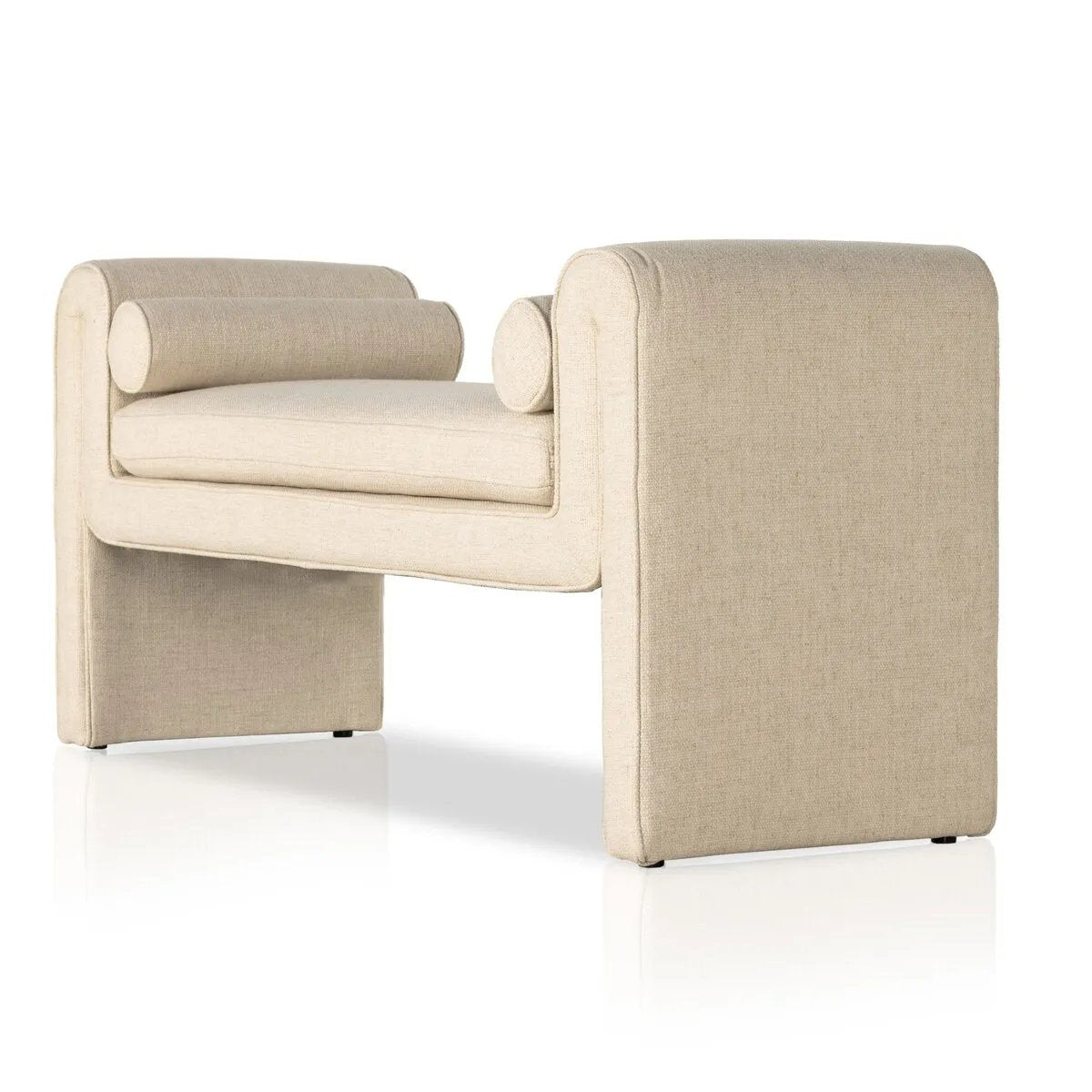 Featuring Mitchell Thames Cream Accent Bench by Four Hands at Amethyst Home. Trendy folded sides complement a comfortable bench-style seat of soft, cream-colored upholstery exclusive to Four Hands. Performance fabrics are specially created to withstand spills, stains, high traffic and wear, ensuring long-term comfort and unmatched durability.
Overall Dimensio. Amethyst Home provides interior design, new home construction design consulting, vintage area rugs, and lighting in the Seattle metro area.