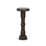 Crafted from mixed solid reclaimed woods with an aged finish, this modern-minded drink table works a handy extra surface into any room. With turned details on the post and a gunmetal-finished iron collars wrapping the top.As enthusiasts of wabi sabi style at Amethyst, we love the nature inspired Mizu End Table - Aged Belgium Bleach. Amethyst Home provides interior design, new home construction design consulting, vintage area rugs, and lighting in the Houston metro area.