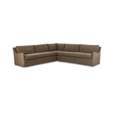 This three-piece sectional is defined by slightly sloping, flared arms and a floor-length slipcover. Finished in a soft, tight weave slipcover for a traditional style. Durable and soft to the touch, Libeco™-sourced linens are artisan-made and free of toxic chemicals. Slipcovered styles are fully removable and machine-washable for easy care Amethyst Home provides interior design, new home construction design consulting, vintage area rugs, and lighting in the Laguna Beach metro area.