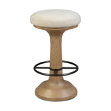 Mixed materials make the look. A drifted oak base features soft curves and slight angles for an updated take on traditional turn shaping. A neutral performance fabric seat and aged iron footrests ensure comfort and durability. Perfectly sized for the counter. Amethyst Home provides interior design, new home construction design consulting, vintage area rugs, and lighting in the Newport Beach metro area.