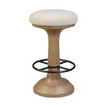 Mixed materials make the look. A drifted oak base features soft curves and slight angles for an updated take on traditional turn shaping. A neutral performance fabric seat and aged iron footrests ensure comfort and durability. Perfectly sized for the counter. Amethyst Home provides interior design, new home construction design consulting, vintage area rugs, and lighting in the Portland metro area.