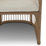Cottage-inspired, faux hyacinth mimics its natural counterpart, with joint wrapping and texture for depth and character defining this outdoor dining chair. Varied proportion for dimension. Upholstered in a UV-resistant, water-repellent, quick-drying fabric. Cover or store indoors during inclement weather and when not in use Amethyst Home provides interior design, new home construction design consulting, vintage area rugs, and lighting in the Seattle metro area.