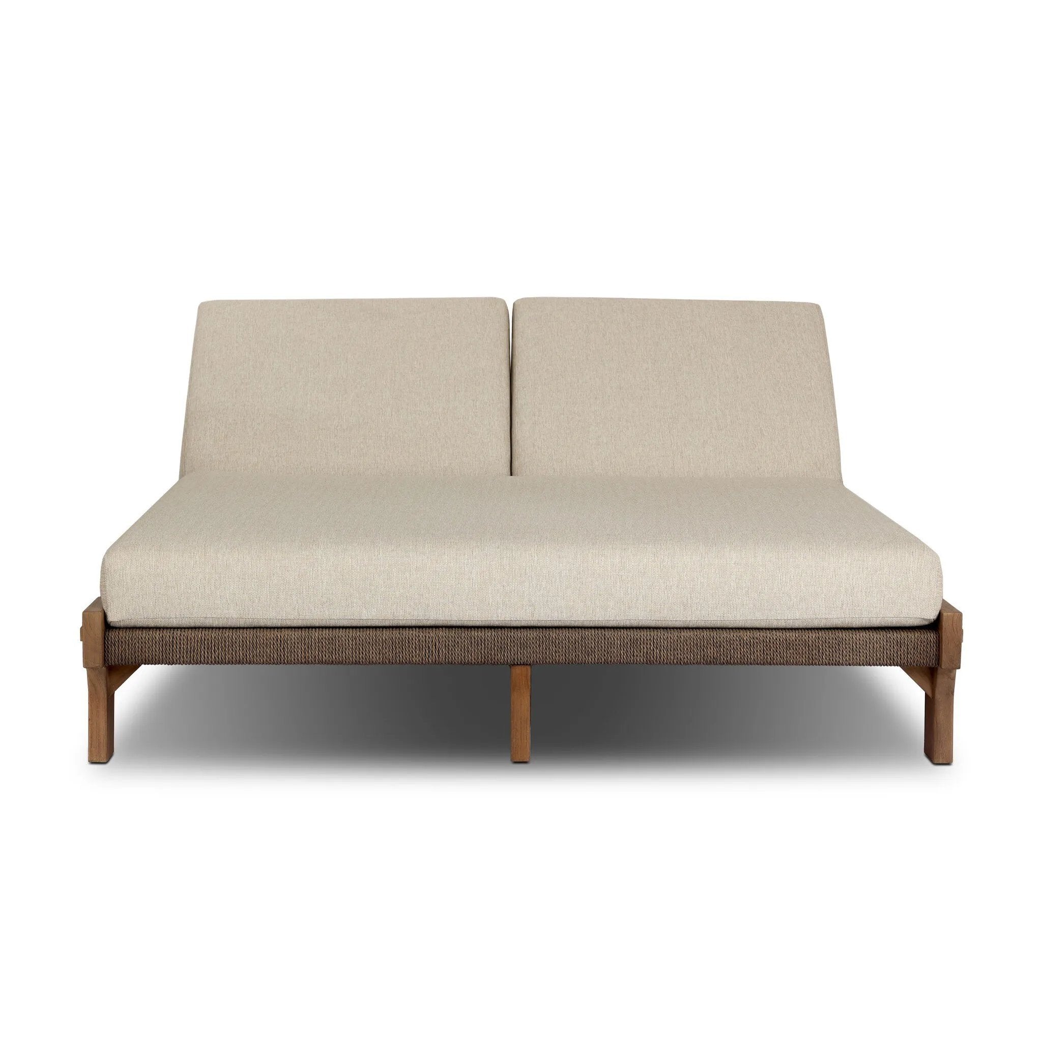 Create an outdoor space that transports you to far corners of the globe. Inspired by traditional daybeds found in Indonesia, this outdoor double chaise features a beautifully crafted frame made of FSC-certified solid teak with pull-through details and monochromatic weaving throughout. Amethyst Home provides interior design, new home construction design consulting, vintage area rugs, and lighting in the Nashville metro area.