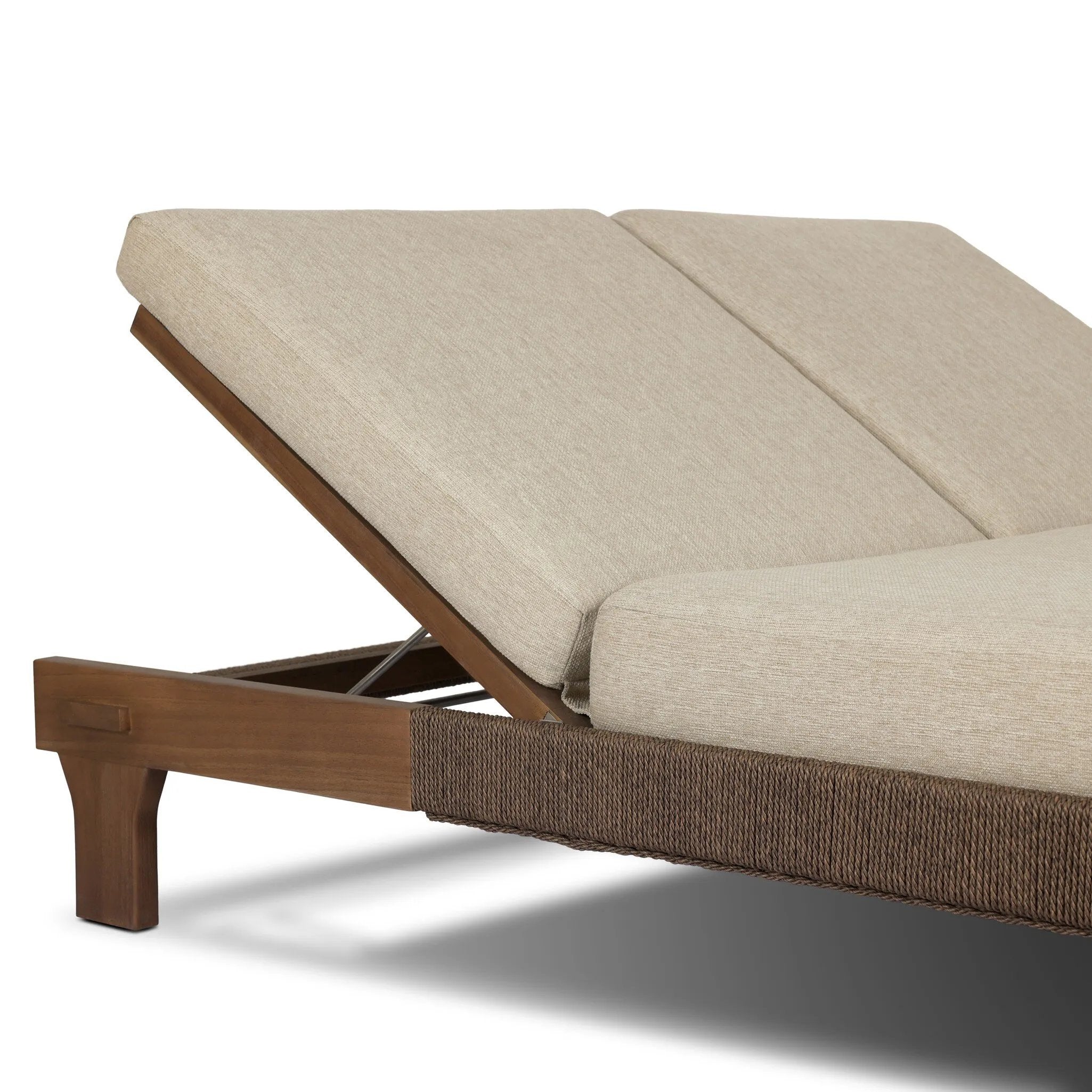 Create an outdoor space that transports you to far corners of the globe. Inspired by traditional daybeds found in Indonesia, this outdoor double chaise features a beautifully crafted frame made of FSC-certified solid teak with pull-through details and monochromatic weaving throughout. Amethyst Home provides interior design, new home construction design consulting, vintage area rugs, and lighting in the Salt Lake City metro area.