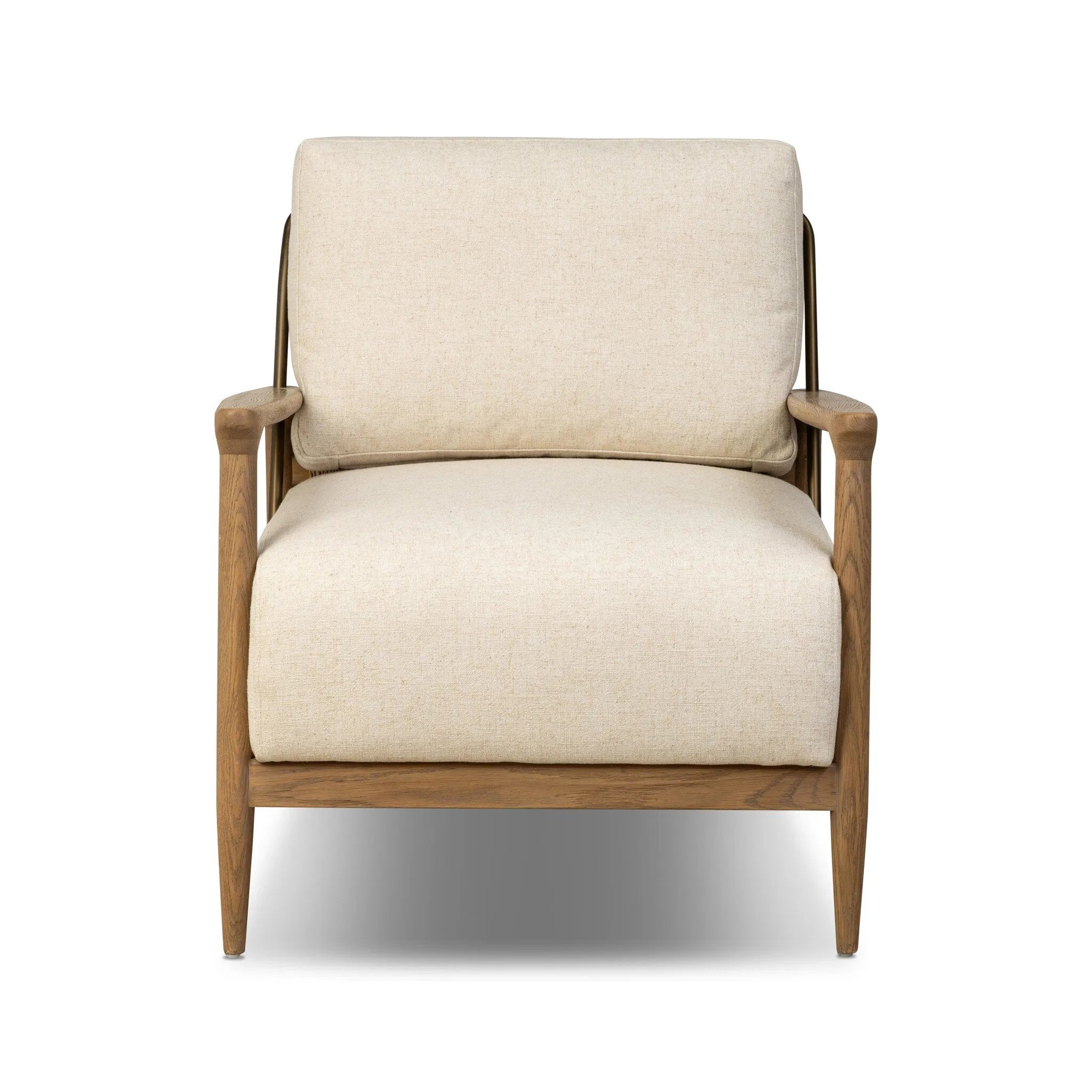 Angular wood and metal intersect across the waterfall paper cord back of this accent chair, with a tight seat and loose boxed back cushion adding comfort.As lovers of organic modern design at Amethyst, we love the warm modern inspired Nisha Chair - Antwerp Natural. Amethyst Home provides interior design, new home construction design consulting, vintage area rugs, and lighting in the Alpharetta metro area.