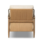 Angular wood and metal intersect across the waterfall paper cord back of this accent chair, with a tight seat and loose boxed back cushion adding comfort.As lovers of organic modern design at Amethyst, we love the warm modern inspired Nisha Chair - Antwerp Natural. Amethyst Home provides interior design, new home construction design consulting, vintage area rugs, and lighting in the San Diego metro area.