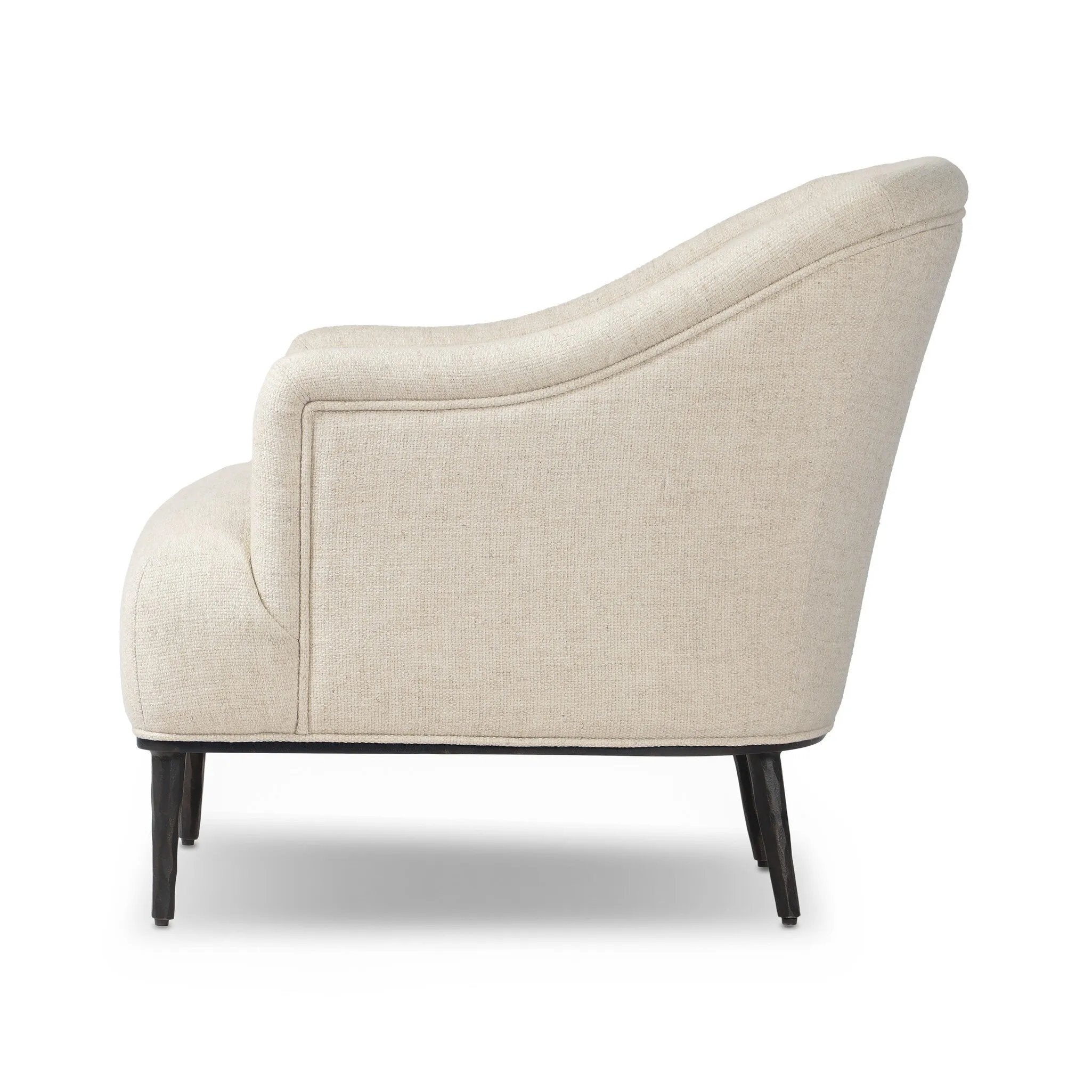With elements of past eras at play, this updated Deco chair features a rounded back, sloped arms and a dramatic channel. The iron base and tapered legs support the cushiony seat — built with spring suspensions for long-lasting comfort. Amethyst Home provides interior design, new home construction design consulting, vintage area rugs, and lighting in the Winter Garden metro area.