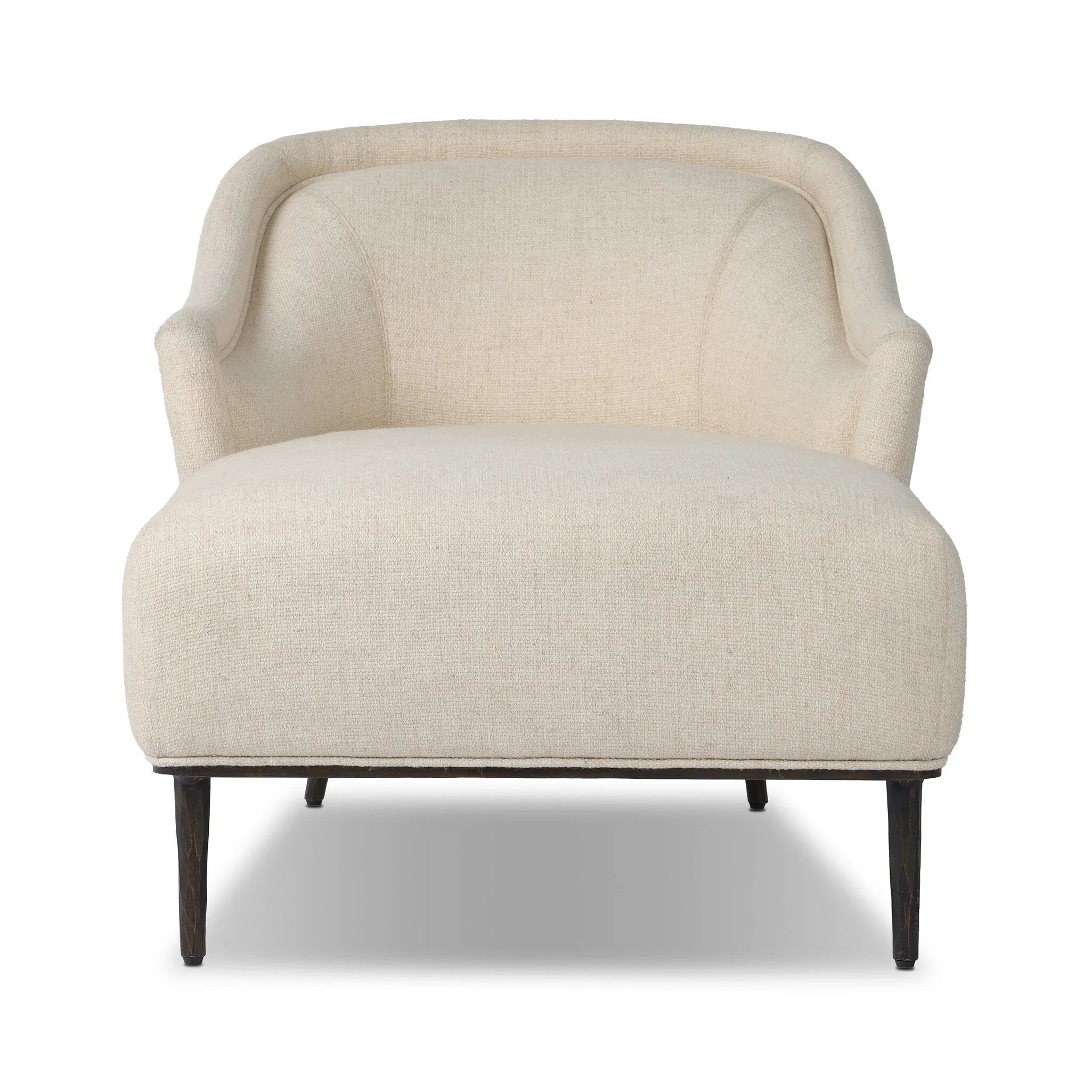 With elements of past eras at play, this updated Deco chaise features a rounded back, sloped arms and a dramatic channel. The iron base and tapered legs support the cushiony seating — built with spring suspensions for long-lasting comfort. Amethyst Home provides interior design, new home construction design consulting, vintage area rugs, and lighting in the Monterey metro area.