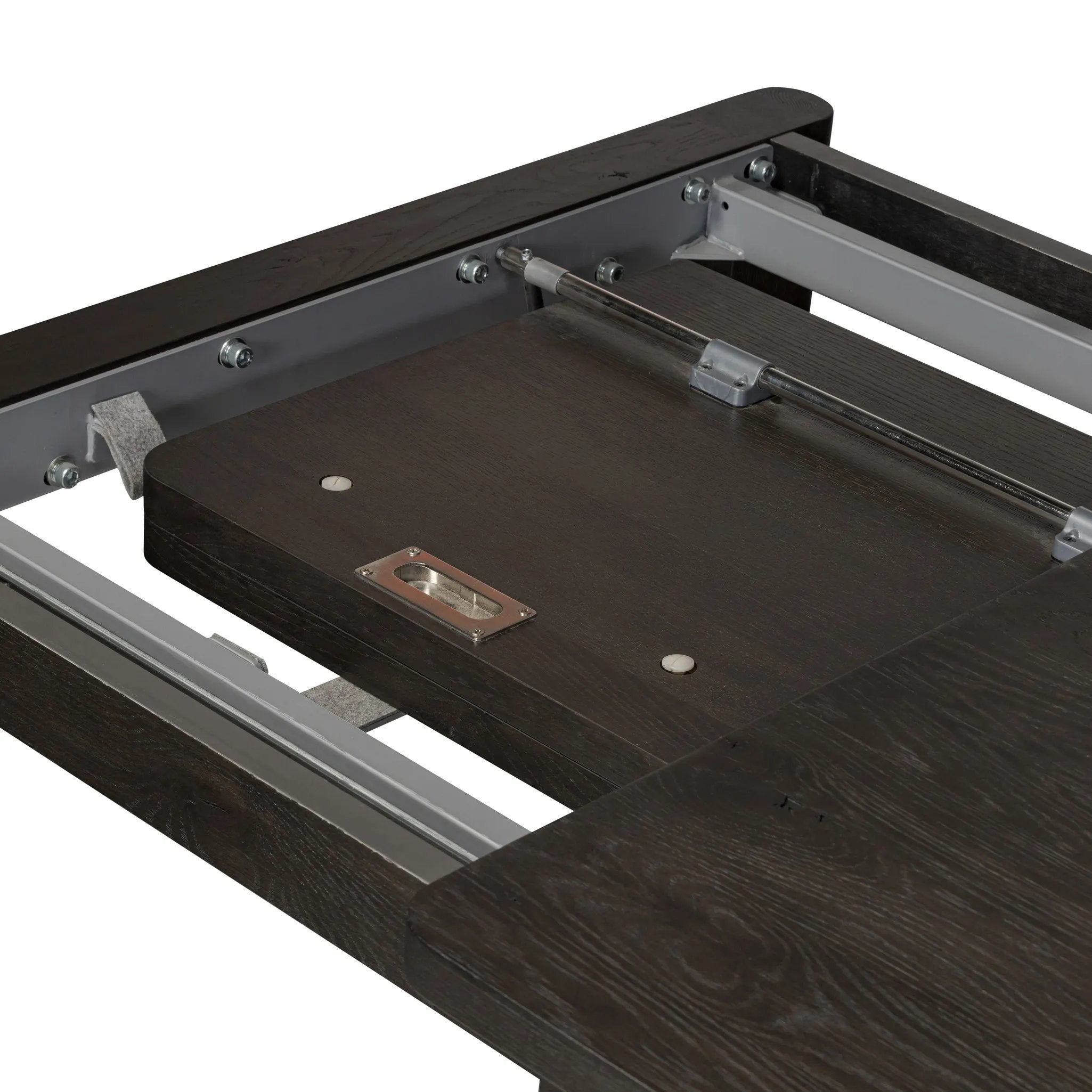Featuring Noeline Cracked Smoked Black Veneer Extension Dining Table by Four Hands at Amethyst Home. Made from smoked black oak with intentional cracking for an aged look, a self-storing extension creates space for extra guests. Equipped with four lockable wheels for easy extension to 116".Overall Dimensions: 96.00"w x 42.00"d x 30.00"hWeight : 275.58 lbsMate. Amethyst Home provides interior design, new home construction design consulting, vintage area rugs, and lighting in the Houston metro area.