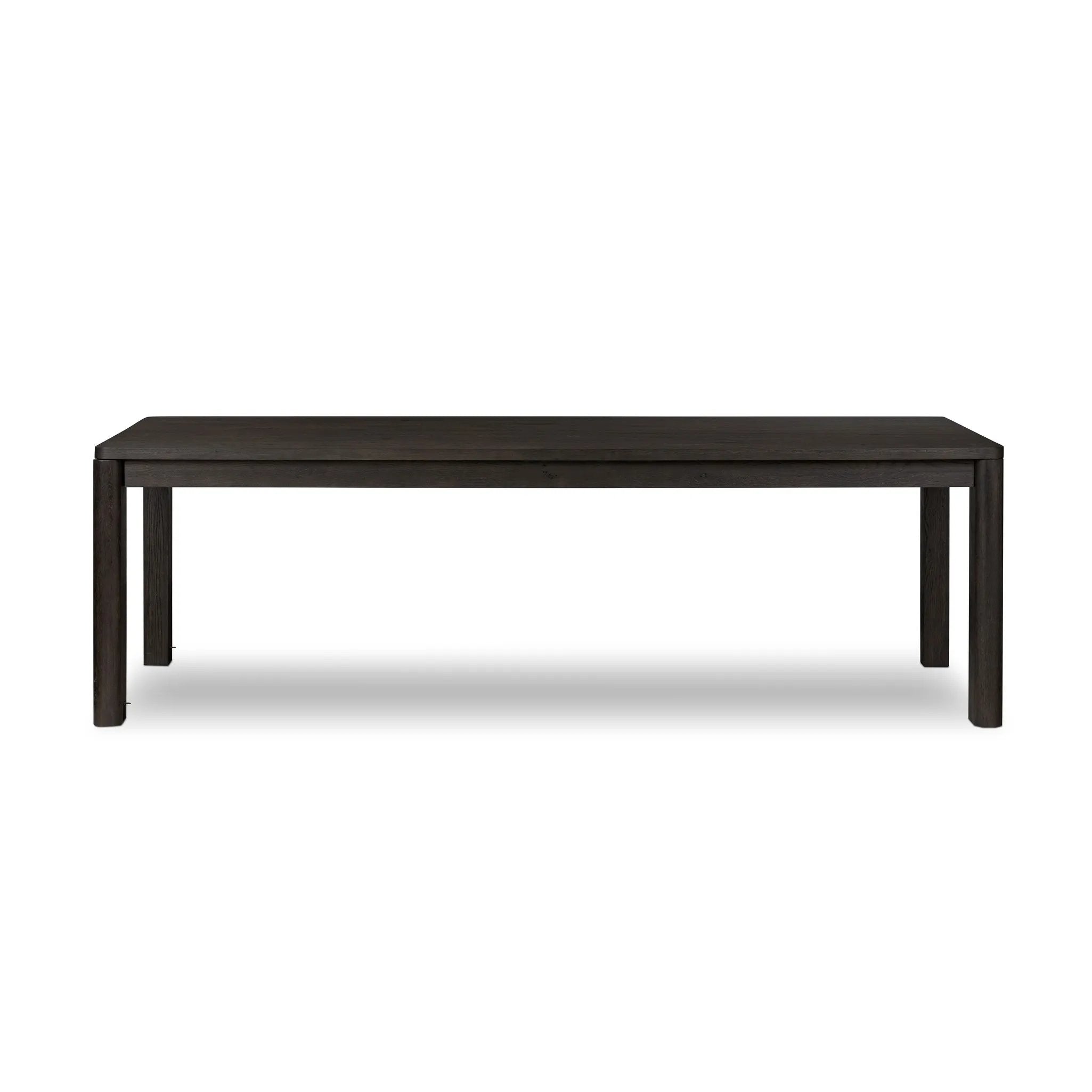 Featuring Noeline Cracked Smoked Black Veneer Extension Dining Table by Four Hands at Amethyst Home. Made from smoked black oak with intentional cracking for an aged look, a self-storing extension creates space for extra guests. Equipped with four lockable wheels for easy extension to 116".Overall Dimensions: 96.00"w x 42.00"d x 30.00"hWeight : 275.58 lbs. Amethyst Home provides interior design, new home construction design consulting, vintage area rugs, and lighting in the Los Angeles metro area.