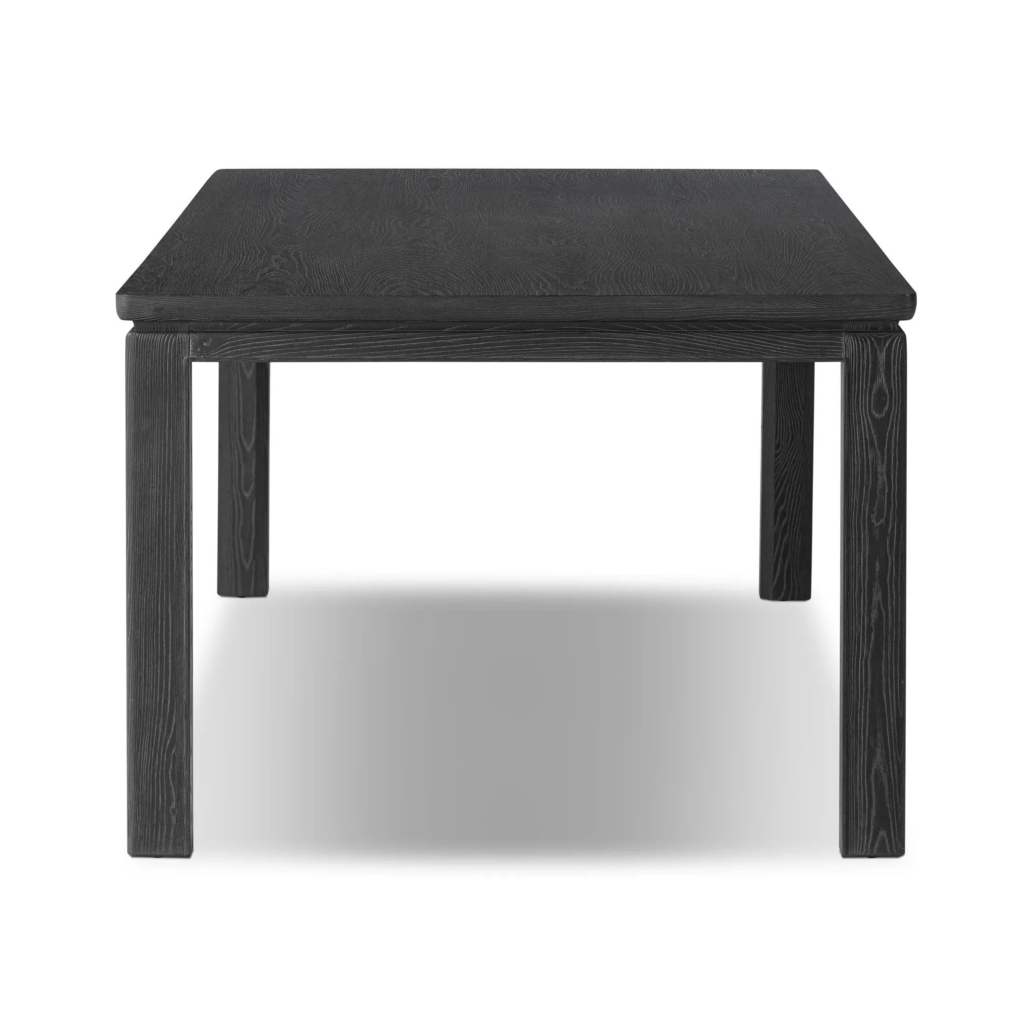 Featuring Oman Rustic Black Veneer Dining Table by Four Hands at Amethyst Home. The timeless Parsons table is reimagined, with a rustic black finish and unique relief detail between the tabletop and apron.Overall Dimensions: 96.00"w x 42.00"d x 30.00"hWeight : 159.83 lbsMaterials: Oak Veneer, Solid Ash, Engineered Hardwood. Amethyst Home provides interior design, new home construction design consulting, vintage area rugs, and lighting in the Des Moines metro area.