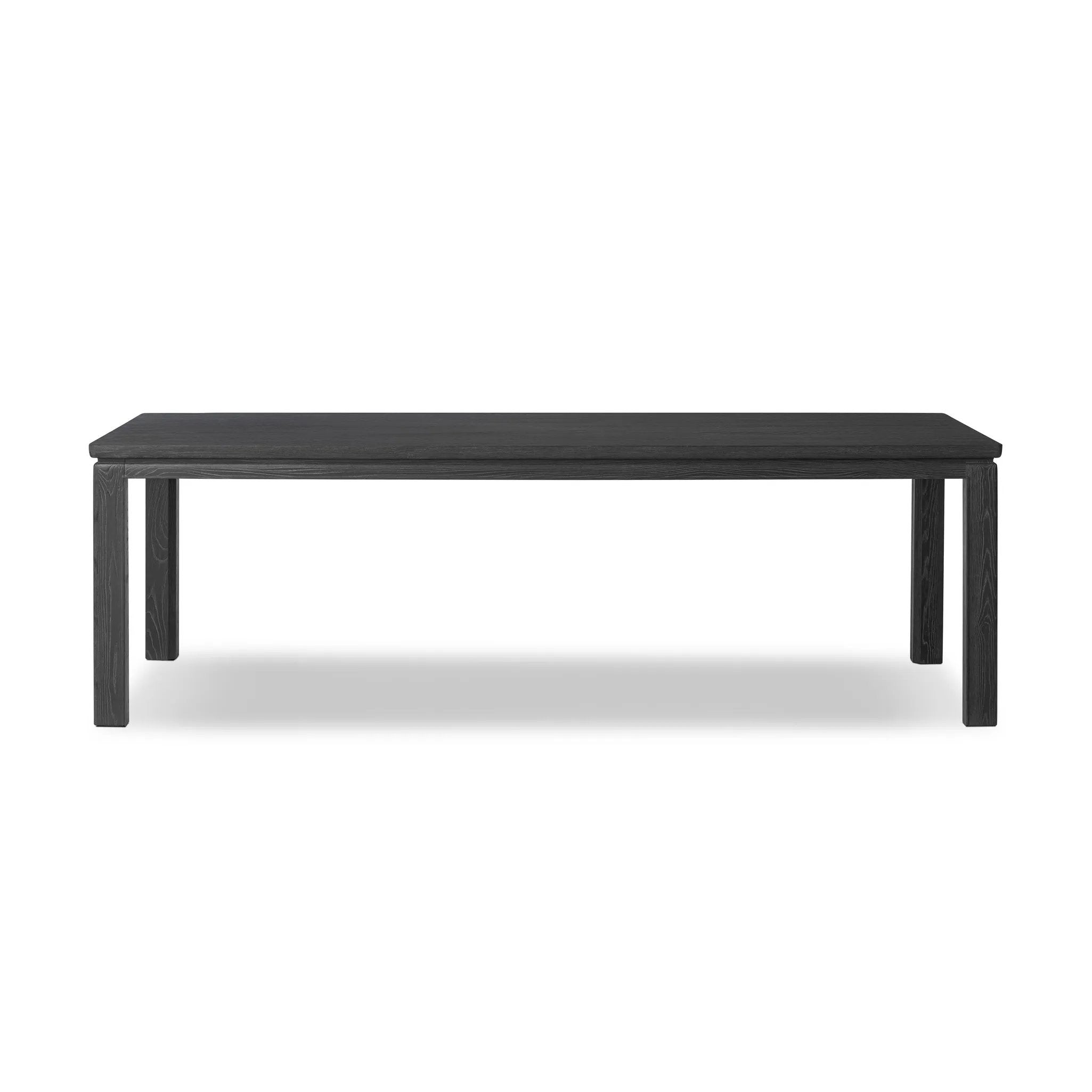 Featuring Oman Rustic Black Veneer Dining Table by Four Hands at Amethyst Home. The timeless Parsons table is reimagined, with a rustic black finish and unique relief detail between the tabletop and apron.Overall Dimensions: 96.00"w x 42.00"d x 30.00"hWeight : 159.83 lbsMaterials: Oak Veneer, Solid Ash, Engineered Hardwood. Amethyst Home provides interior design, new home construction design consulting, vintage area rugs, and lighting in the Salt Lake City metro area.