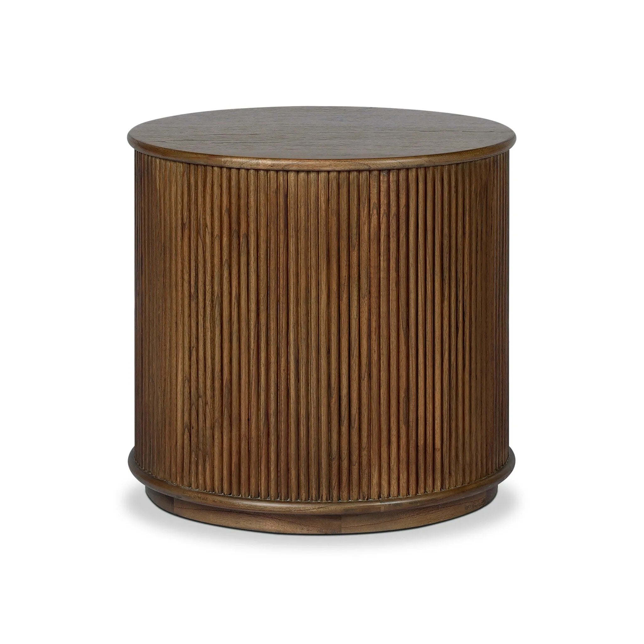An artisanal take on texture. Made from mindi wood with a plinth-style base, a reeding pattern is carved around the entirety of this versatile end table for a fresh, approachable look.As fans of luxe style at Amethyst, we love the optimistic inspired Ona End Table - Amber Mindi Veneer. Amethyst Home provides interior design, new home construction design consulting, vintage area rugs, and lighting in the Dallas metro area.