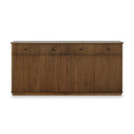 Store favorite table linens and serveware in a piece pairing craftsmanship and texture. Made from mindi wood with a plinth-style base, a reeding pattern is carved into the surface keeping this media look fresh and approachable. A spacious interior and amber oak finish complete this sculptural form. Amethyst Home provides interior design, new home construction design consulting, vintage area rugs, and lighting in the Kansas City metro area.