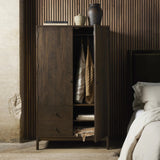 Featuring Ophelia Aged Brown Armoire by Four Hands at Amethyst Home. Make space for style. A large, storage-minded armoire is made from solid mango and finished in an aged brown, reminiscent of European antiques. Interior iron rod for hanging garments plus roomy drawers for out-of-sight storage. This item has been modified to comply with the STURDY Act. See a . Amethyst Home provides interior design, new home construction design consulting, vintage area rugs, and lighting in the Dallas metro area.